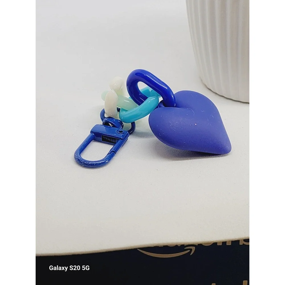Blue Heart Charm Keychain‎ Dangle Chunky Link Chain Bag Accessory NEW